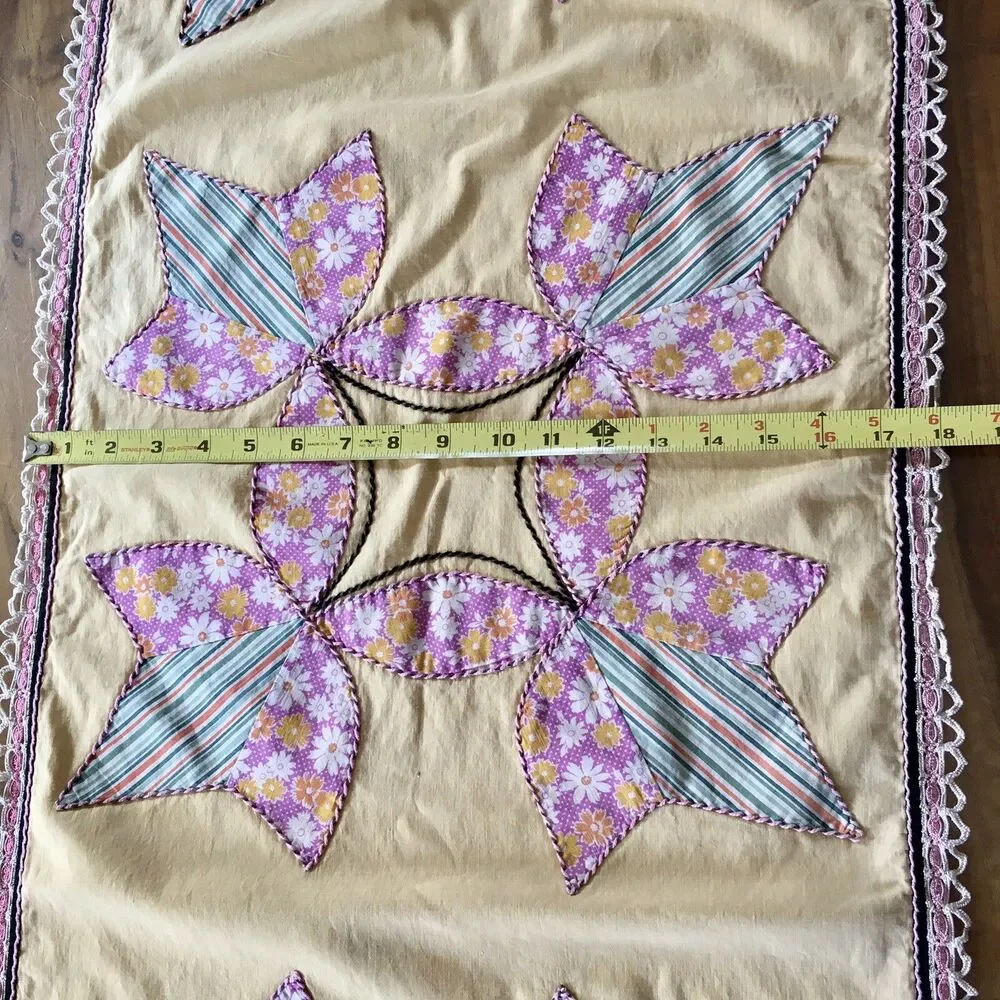 Appliqué Antique Dresser Scarf/Table Runner large yellow  Homemade